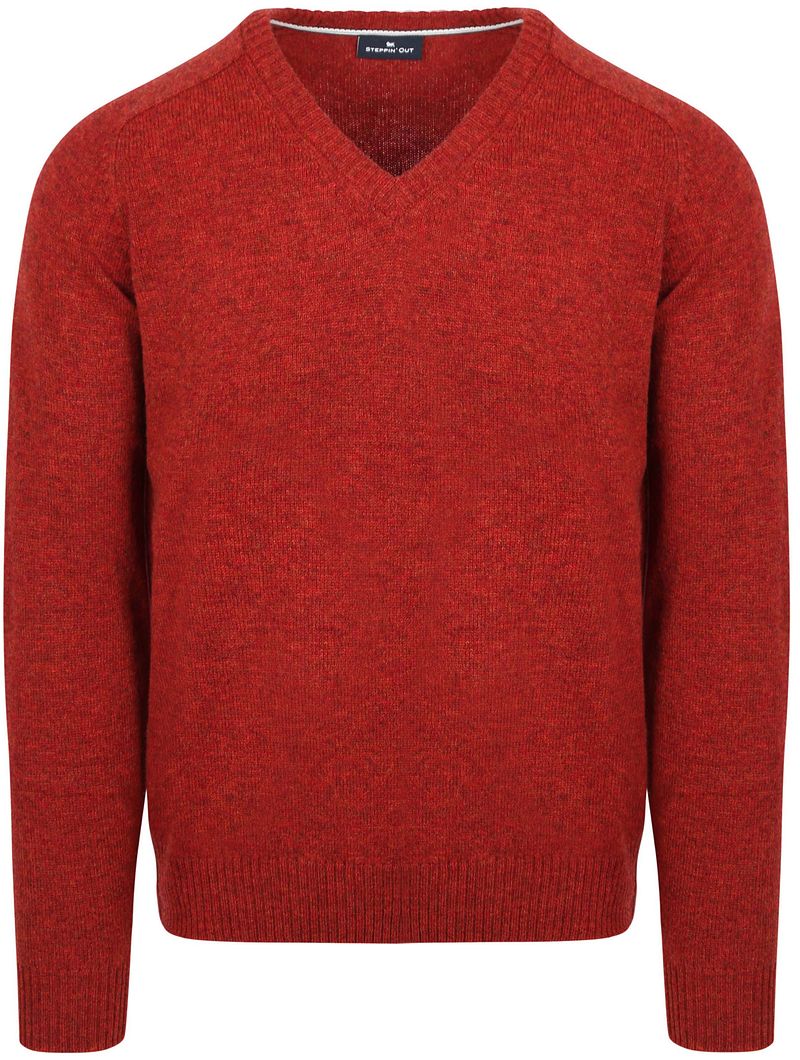 Steppin' Out Pullover V-Ausschnitt Lammwolle Rot - Größe L von Steppin' Out