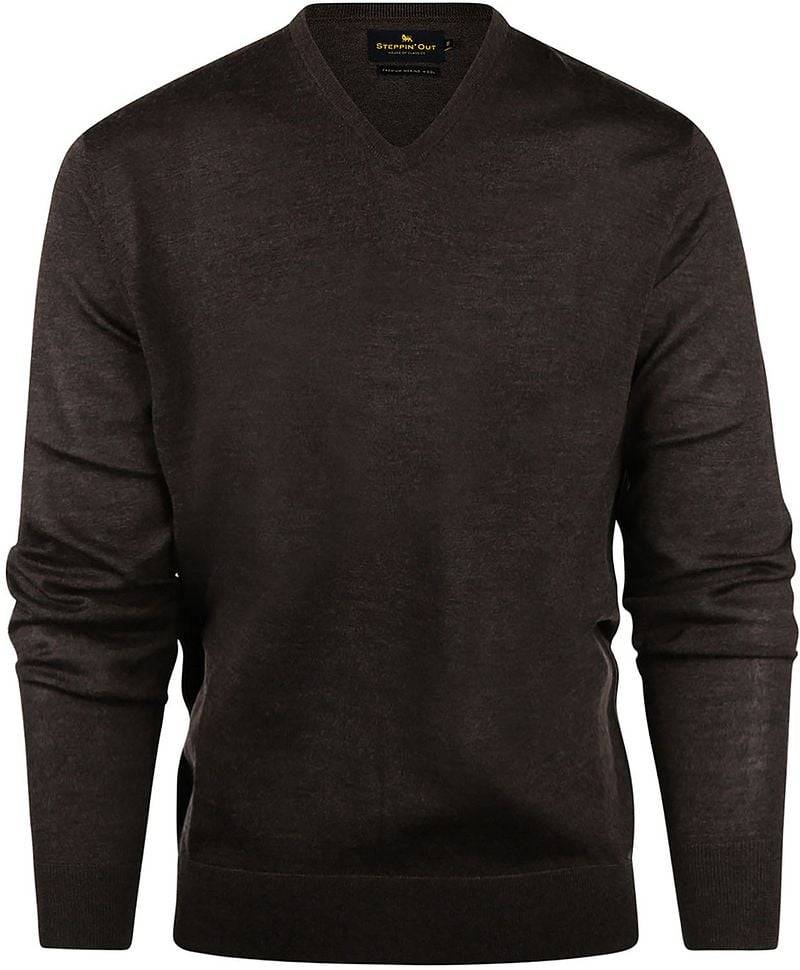 Steppin' Out Pullover V-Ausschnitt Merinowolle Braun - Größe XXL von Steppin' Out