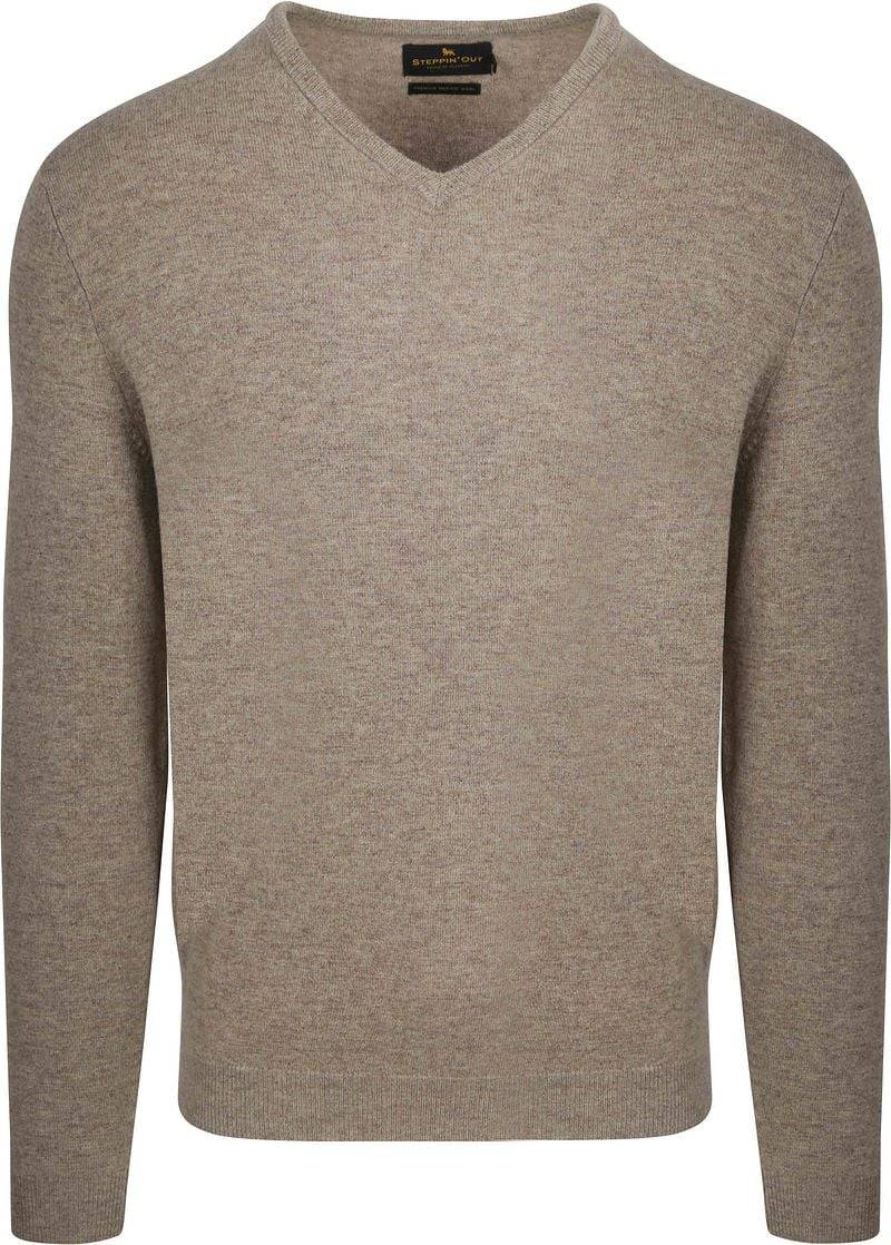 Steppin' Out Pullover V-Ausschnitt Merinowolle Hellbraun - Größe 3XL von Steppin' Out