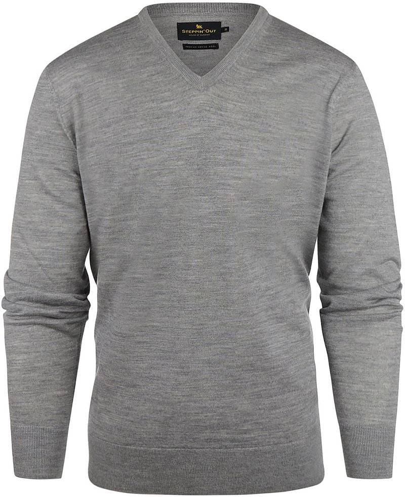 Steppin' Out Pullover V-Ausschnitt Merinowolle Melange Grau - Größe XXL von Steppin' Out