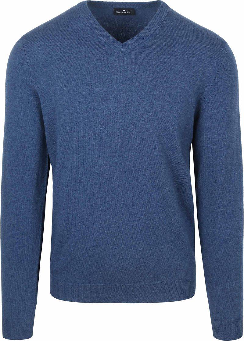 Steppin' Out Pullover V-Ausschnitt Merinowolle Mid Blau - Größe 3XL von Steppin' Out