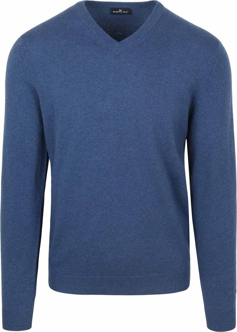 Steppin' Out Pullover V-Ausschnitt Merinowolle Mid Blau - Größe M von Steppin' Out