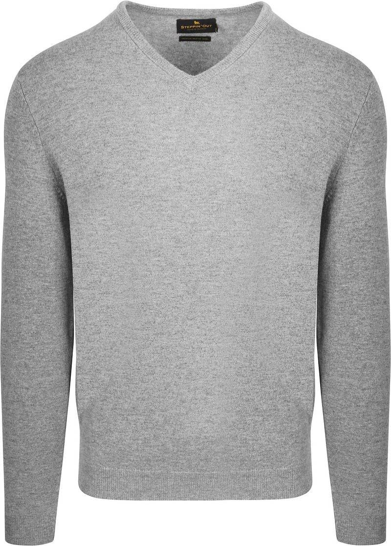 Steppin' Out Pullover V-Ausschnitt Merinowolle Mid Grau - Größe XXL von Steppin' Out