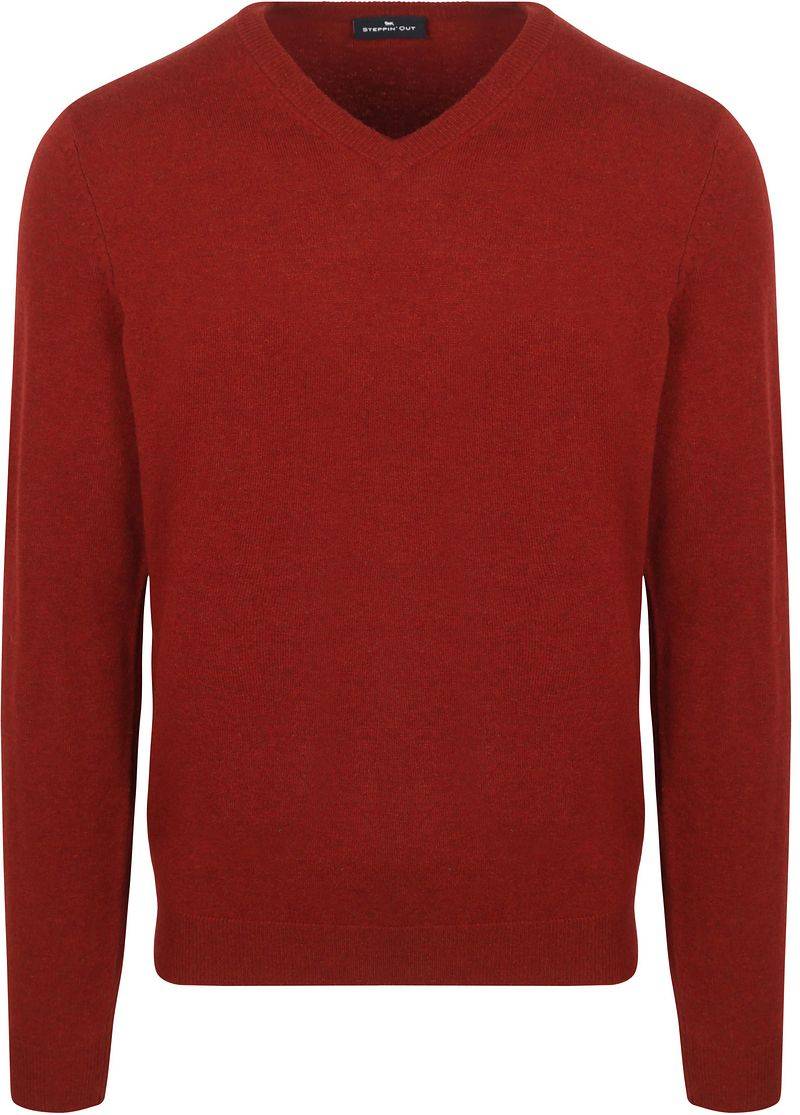 Steppin' Out Pullover V-Ausschnitt Merinowolle Rot - Größe S von Steppin' Out