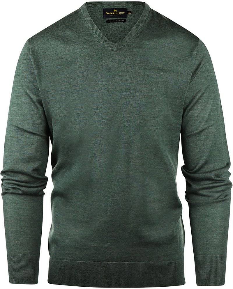 Steppin' Out Pullover V-Ausschnitt Merinowolle Sage Grün - Größe 3XL von Steppin' Out