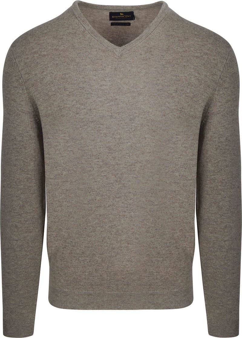 Steppin' Out Pullover V-Ausschnitt Merinowolle Taupe - Größe S von Steppin' Out