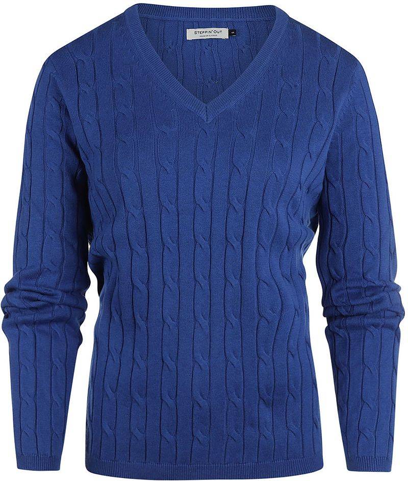 Steppin' Out Zopfpullover Damen V-Ausschnitt Kobaltblau - Größe L von Steppin' Out