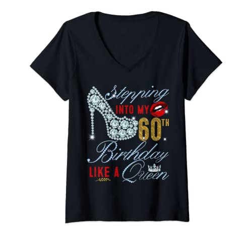 Damen Stepping Into My 60th Birthday Like A Queen | 60 Jahre alt T-Shirt mit V-Ausschnitt von Stepping Into My Birthday Like A Queen Designs