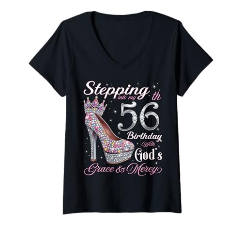 Damen Mit Gottes Gnade und Barmherzigkeit in Meinen 56. Geburtstag treten T-Shirt mit V-Ausschnitt Damen Mit Gottes Gnade und Barmherzigkeit in Meinen 56. Geburtstag treten T-Shirt mit V-Ausschnitt von Stepping into My Birthday Royal Birthday Party