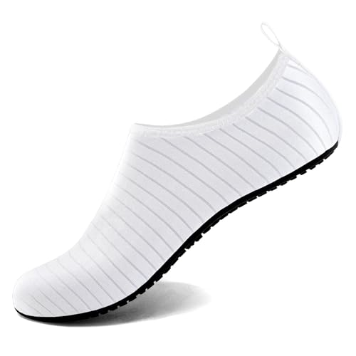 Steppli Badeschuhe Wasserschuhe Strandschuhe Schnell Schwimmschuhe Breathable Aquaschuhe Surfschuhe für Herren Damen Streifen Weiß EU39 von Steppli