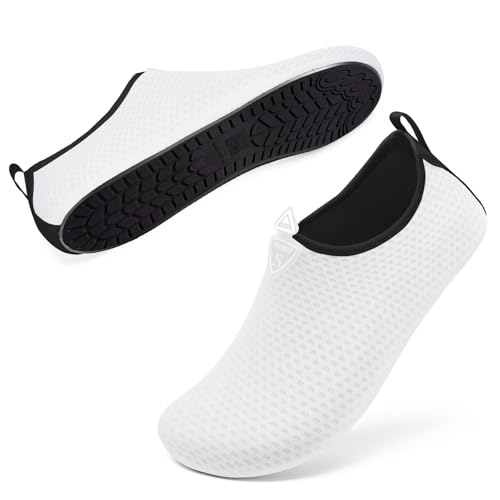 Steppli Badeschuhe Wasserschuhe Strandschuhe Schnell Schwimmschuhe Breathable Aquaschuhe Surfschuhe für Herren Damen Weiß Schneeflocken EU37 von Steppli