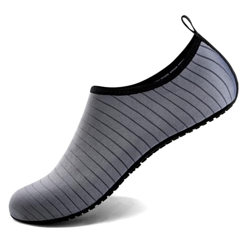 Steppli Badeschuhe Wasserschuhe Strandschuhe Schnell Trocknend Schwimmschuhe Aquaschuhe Surfschuhe für Herren Damen Streifen Grau EU39 von Steppli