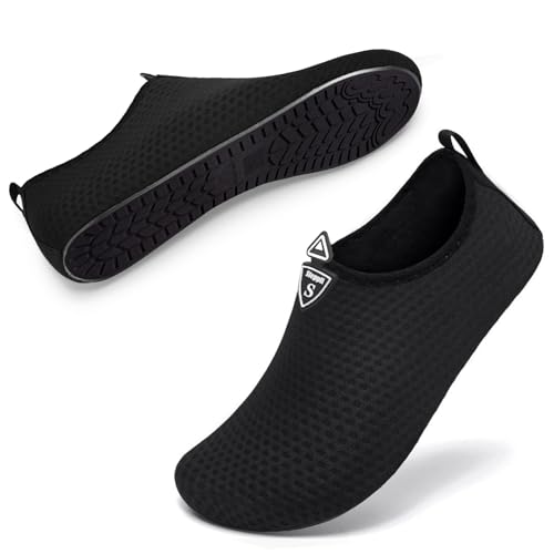 Steppli Badeschuhe Wasserschuhe Strandschuhe Schnell Trocknend Schwimmschuhe Breathable Aquaschuhe Surfschuhe für Herren Damen Schwarz Schneeflocken EU39 von Steppli