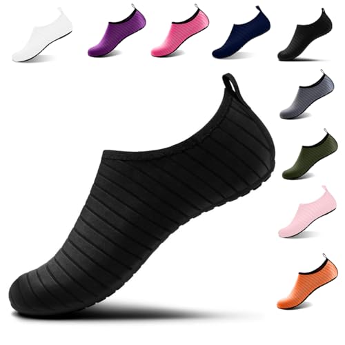 Steppli Badeschuhe Wasserschuhe Strandschuhe Schnell Trocknend Schwimmschuhe Breathable Aquaschuhe Surfschuhe für Herren Damen Streifen Schwarz EU39 von Steppli