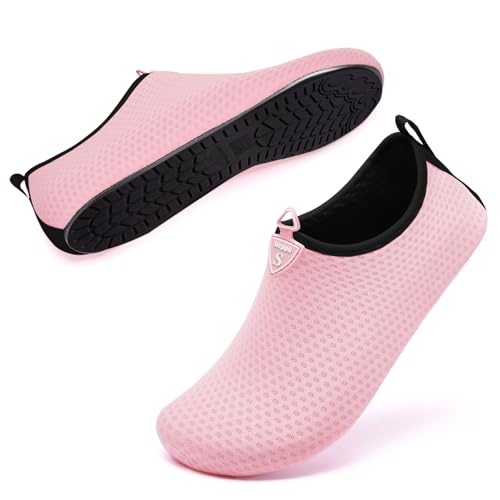 Steppli Badeschuhe Wasserschuhe Strandschuhe Schwimmschuhe Breathable Aquaschuhe Surfschuhe für Herren Damen Rosa Schneeflocken EU38 von Steppli