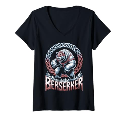 Damen Wilder Wikinger Eisbär Berserker Nordic Warrior Power T-Shirt mit V-Ausschnitt von Steps To Valhalla
