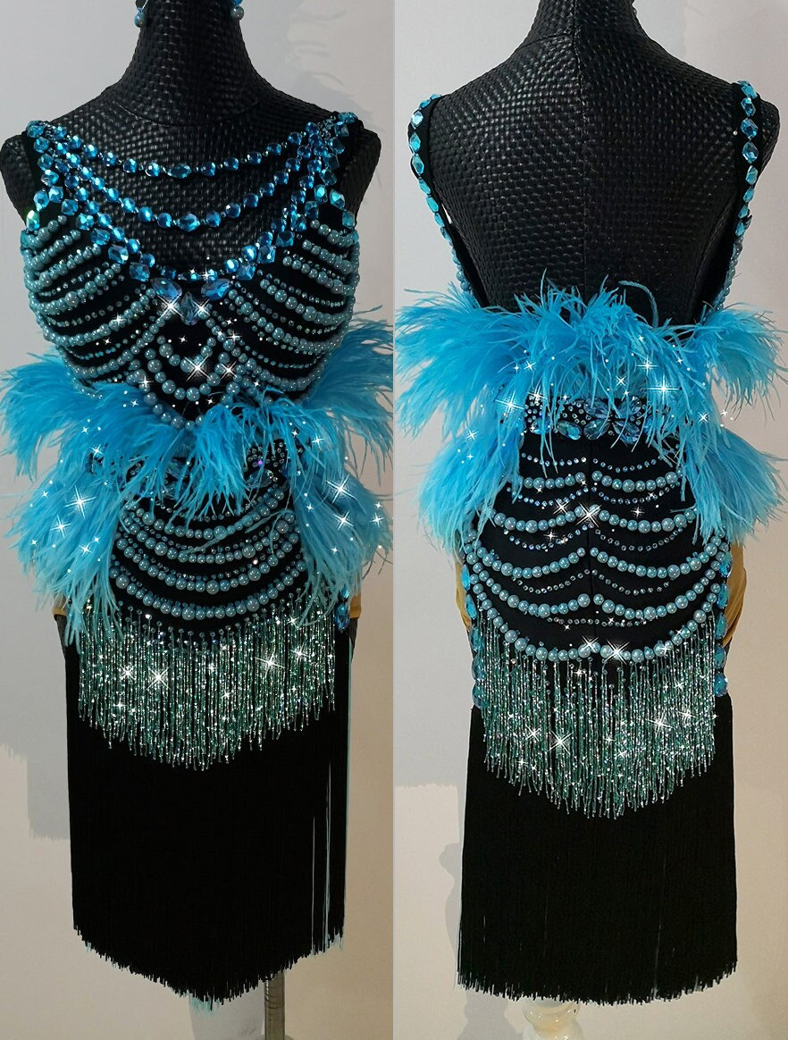 Blaue Perlen Latein Tanzkleid Blaue Perlen Latein Tanzkleid von StepsAndThreads