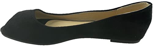 Damen-Ballerina-Schuhe aus Kunstwildlederimitat, offene Zehenpartie, bequem, flach, Schwarz, Größe 36-42, Schwarz , 42 EU von Steptoes