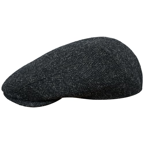 Sterkowski Alex Harris Tweed Mütze Herren | Harris Tweed Flat Cap Men | Gatsby Mütze Herren Schirmmütze Männer Irlische Mütze Winter Kappe Herren Schiebermütze Herren Tweed 59 cm Schwarz/Anthrazit von Sterkowski