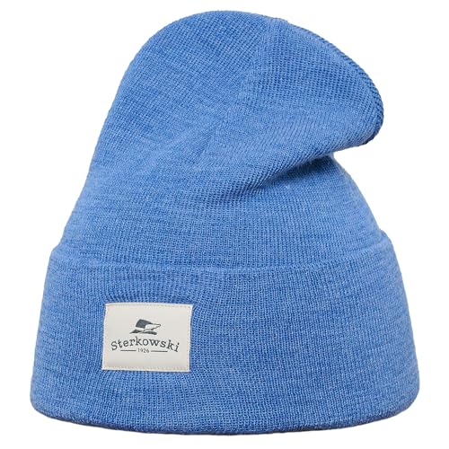 Sterkowski Brass Monkey Strickmütze | Merinowolle Wintermütze Herren und Damen | Männer Wintermütze Merinowolle Mütze Strickmütze Herren Skimütze Damen Mütze Winter Herren Beanie 54-62 cm Blau von Sterkowski