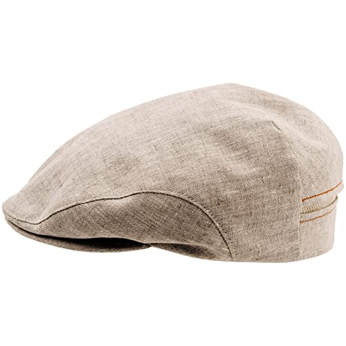 Sterkowski Derby Flatcap | 100% Leinen Schiebermütze Herren Sommer Flat Cap Der Große Gatsby Sonnenhut Herren Kappe Herren Schirmmütze Herren Mütze Kappen Herren 55 cm Beige von Sterkowski