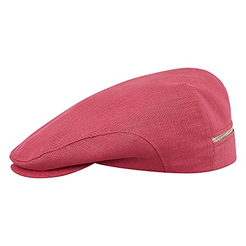 Sterkowski Derby Flatcap | 100% Leinen Schiebermütze Herren Sommer Flat Cap Der Große Gatsby Sonnenhut Herren Kappe Herren Schirmmütze Herren Mütze Kappen Herren 56 cm Rosa-rot von Sterkowski