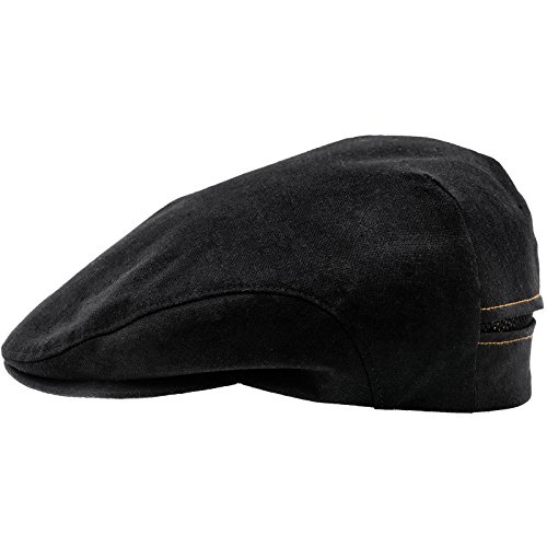 Sterkowski Derby Mütze | 100% Leinen Sommer Schiebermütze Herren Flat Cap Sonnenhut Herren Fischerhut Herren Flatcap Bonnie und Clyde Mützen Herren Hut Stihl Cap Sonnenhut Damen 58 cm Schwarz von Sterkowski