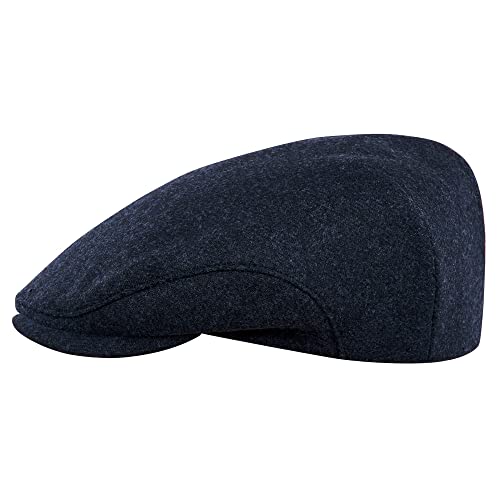 Sterkowski Derby Mütze | 100% Merinowolle Schiebermütze für Herren und Damen | schiebermütze Herren schirmmütze Herren wintermütze Herren Flatcap Herren mütze Herren Marineblau/Schwarz 55 cm von Sterkowski