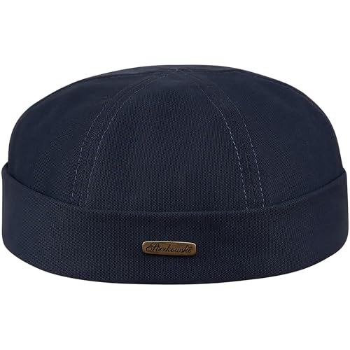 Sterkowski Modell Docker | 100% Baumwolle Dockermütze für Herren und Damen | Sommer Herbst Frühling Fischer Ohne Schirm Biker Cap Damen Fisherman Beanie Hafenarbeiter Kurz Kappe Marineblau 58 von Sterkowski