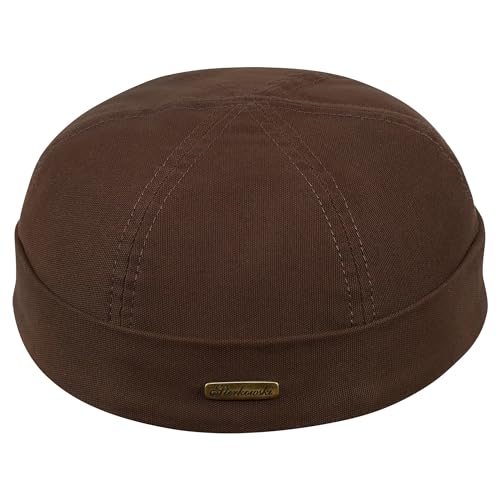 Sterkowski Modell Docker | 100% Baumwolle Dockermütze für Herren und Damen | Sommer Herbst Frühling Fischer Ohne Schirm Biker Cap Damen Fisherman Beanie Hafenarbeiter Kurz Kappe Braun 60 von Sterkowski