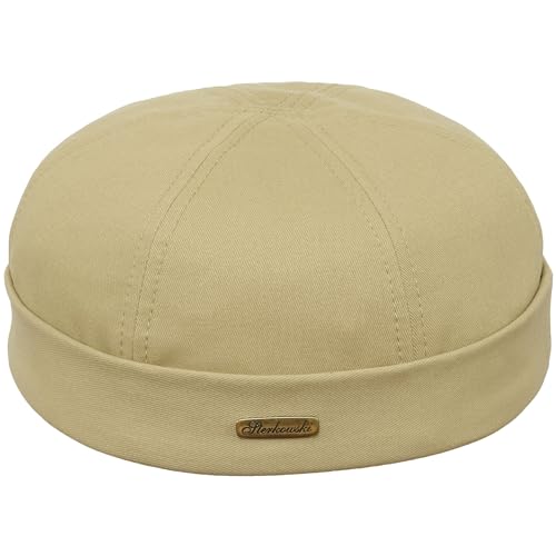 Sterkowski Modell Docker | 100% Baumwolle Dockermütze für Herren und Damen | Sommer Herbst Frühling Fischer Ohne Schirm Biker Cap Damen Fisherman Beanie Hafenarbeiter Kurz Kappe Beige Cotton 61 von Sterkowski