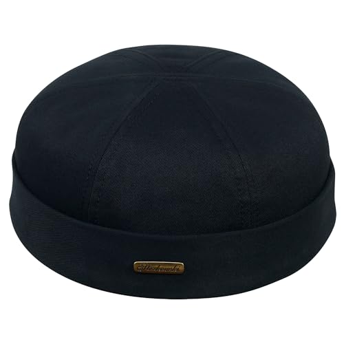 Sterkowski Modell Docker | 100% Baumwolle Dockermütze für Herren und Damen | Sommer Herbst Frühling Fischer Ohne Schirm Biker Cap Damen Fisherman Beanie Hafenarbeiter Kurz Kappe Schwarz 58 von Sterkowski