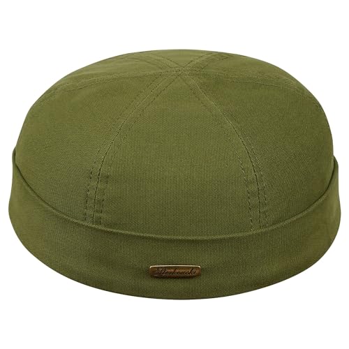 Sterkowski Modell Docker | 100% Baumwolle Dockermütze für Herren und Damen | Sommer Herbst Frühling Fischer Ohne Schirm Biker Cap Damen Fisherman Beanie Hafenarbeiter Kurz Kappe Olivgrün 59 von Sterkowski