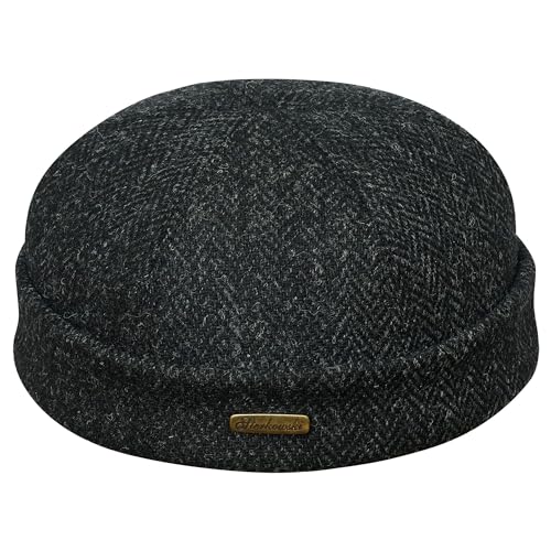 Sterkowski Docker Mütze | Harris Tweed Beanie Kappe für Herren und Frauen | Docker Cap Leon der Profi Beanie Herren Fahrrad Mütze Kapitänsmütze Herren Wintermütze Herren 62 cm Schwarz von Sterkowski