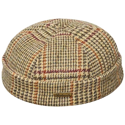 Sterkowski Docker Mütze | Harris Tweed Beanie Kappe für Herren und Frauen | Docker Cap Leon der Profi Beanie Herren Fahrrad Mütze Kapitänsmütze Herren Wintermütze Herren Beige Kariert 64 cm von Sterkowski