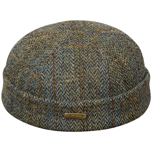 Sterkowski Docker Mütze | Harris Tweed Beanie Kappe für Herren und Frauen | Docker Cap Leon der Profi Beanie Herren Fahrrad Mütze Kapitänsmütze Herren Wintermütze Herren Braun/Blau Kariert 60 cm von Sterkowski