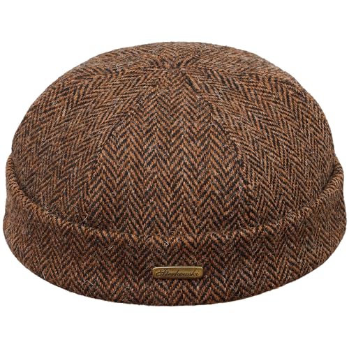 Sterkowski Docker Mütze | Harris Tweed Beanie Kappe für Herren und Frauen | Docker Cap Leon der Profi Beanie Herren Fahrrad Mütze Kapitänsmütze Herren Wintermütze Herren Braun-Schwarz 55 cm von Sterkowski
