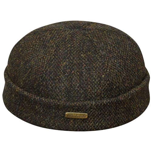 Sterkowski Docker Mütze | Harris Tweed Beanie Kappe für Herren und Frauen | Docker Cap Leon der Profi Beanie Herren Fahrrad Mütze Kapitänsmütze Herren Wintermütze Herren Schwarz/Gelb 60 cm von Sterkowski