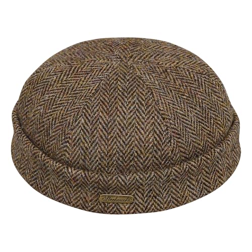 Sterkowski Docker Mütze | Harris Tweed Beanie Kappe für Herren und Frauen | Leon der Profi Cap | Fahrrad Kapitänsmütze | Wintermütze Gelb Dunkles 60 cm von Sterkowski