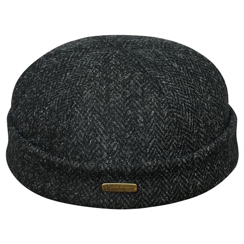Sterkowski Modell Docker | Harris Tweed Beanie Kappe für Herren und Frauen | Cap Leon der Profi Fahrrad Kapitänsmütze Winter 58 cm Schwarz von Sterkowski