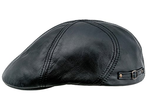 Sterkowski Echt Leder Schiebermütze Duckbill Schlägermütze Flat Cap 61 cm Schwarz von Sterkowski