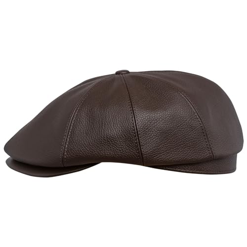 Sterkowski Echt Leder Schiebermütze Schlägermütze Flat Cap 59 cm Braun von Sterkowski