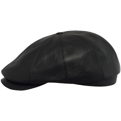 Sterkowski Echt Leder Schiebermütze Schlägermütze Flat Cap 60 cm Schwarz von Sterkowski