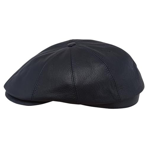 Sterkowski Echt Leder Schiebermütze Schlägermütze Flat Cap 61 cm Dunkelblau von Sterkowski