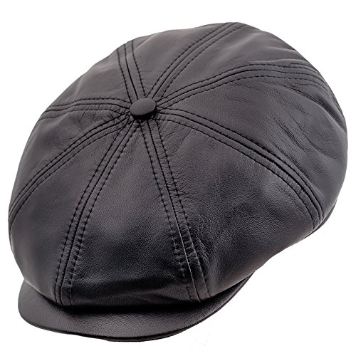 Sterkowski Echt Leder Schiebermütze Zeitungsjunge Schlägermütze Flat Cap 62 Schwarz von Sterkowski