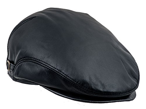 Sterkowski Echt Leder Schiebermütze mit Ohrenklappe Schlägermütze Flat Cap 56 Schwarz von Sterkowski