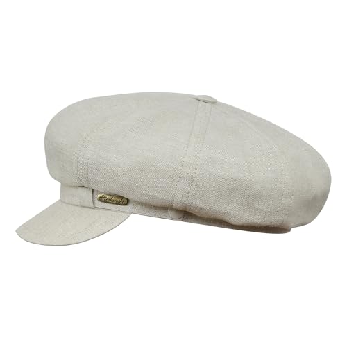 Sterkowski Modell Gavroche Ballonmütze | 100% Leinen Schirmmütze für Männer und Frauen | Newsboy Flatcap Sommer Zeitungsjungen Schirm Peaky Elegant Vintage Bakerboy Cabrio Gatsby Retro Beige 55 cm von Sterkowski