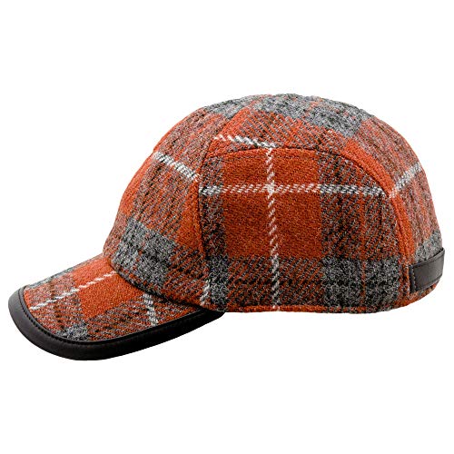 Sterkowski Granite State | Harris Tweed Baseball Mütze Wintermütze Arbeitsmütze Herrencap Cap Basecap Hut Baseball-Cap Baseballkappe Herren Mütze Damen Schirmmütze Tweedmütze 60 cm Orange Gitter von Sterkowski