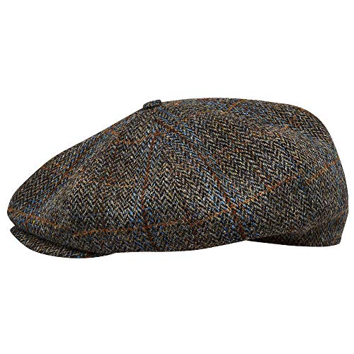 Sterkowski Peaky Style | Harris Tweed Schiebermütze für Herren | Schiebermütze Herren Cabrio Mütze Herren Schirmmützen für Herren Gatsby Cap Mütze Braun/Blau Kariert 56 cm von Sterkowski