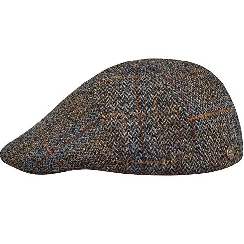 Sterkowski Ivy Five Flatcap Herren | Harris Tweed Schiebermütze Herren Winter | Schiebermütze Wolle Schirmmütze Herren Winter Gatsby Mütze Herren Cabrio Mütze Herren 60 cm Braun/Blau von Sterkowski